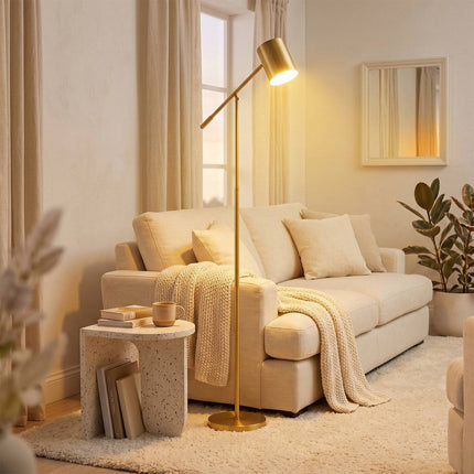 Regulējama zelta grīdas lampa ar E27 kontaktligzdu un kājas slēdzi