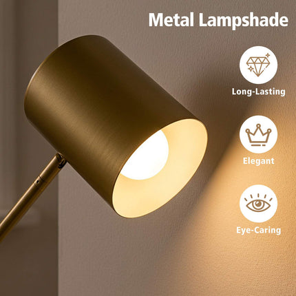 Regulējama zelta grīdas lampa ar E27 kontaktligzdu un kājas slēdzi