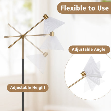 Regulējama zelta grīdas lampa ar auduma abažūru, 157 cm