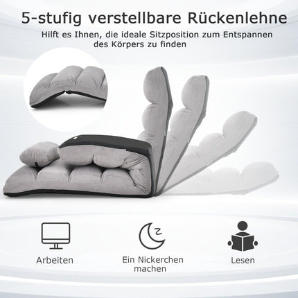 Regulējams, pelēks atpūtas krēsls - 175 x 55 x 20 cm, 5 pozīcijas