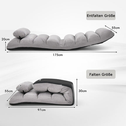 Regulējams, pelēks atpūtas krēsls - 175 x 55 x 20 cm, 5 pozīcijas