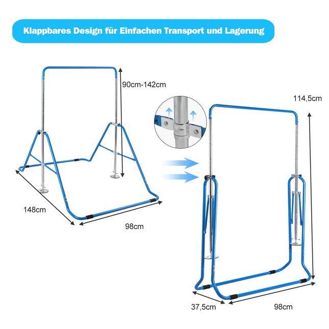 Regulējams vingrošanas stienis, salokāms, 90-130 cm, zils