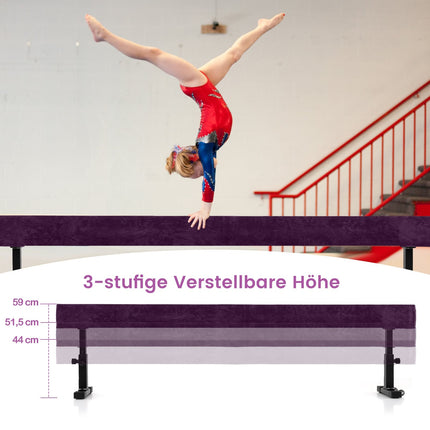Regulējama vingrošanas sija, 226 cm, 3 augstumi, violeta