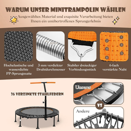 Mini batuts ar regulējamu rokturi, salokāms, 117 cm, oranžs