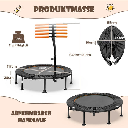 Mini batuts ar regulējamu rokturi, salokāms, 117 cm, oranžs
