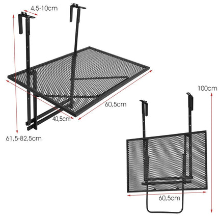 Regulējams piekarināms dzelzs plaukts - 5 augstumi, 60,5 x 48 cm, melns