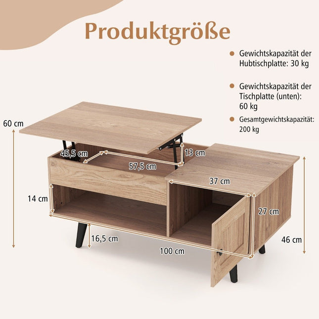 Kafijas galdiņš ar regulējamu augstumu un slēptu uzglabāšanas vietu, 100x50 cm