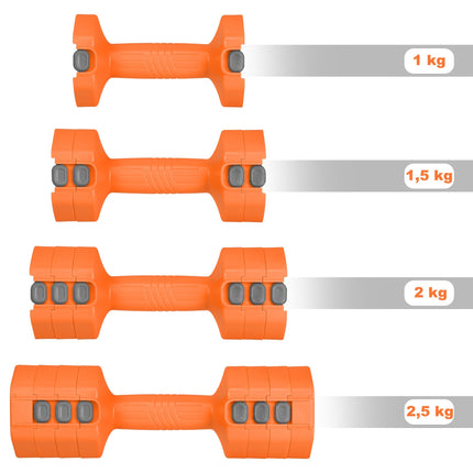 Regulējamas sešstūra hanteles - 2 x 2,5 kg, ātra svara maiņa