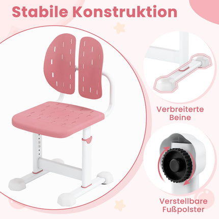 Regulējams bērnu rakstāmgalda krēsls ar dubultu atzveltni, rozā