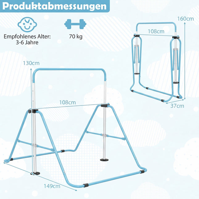 Regulējams bērnu vingrošanas stienis, salokāms, 90-130 cm, zils