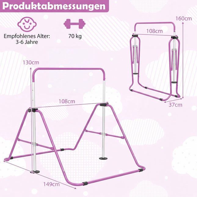 Regulējams bērnu vingrošanas stienis, salokāms, 90-130 cm, violets