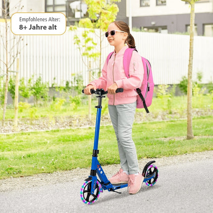 Regulējams bērnu skrejritenis ar LED riteņiem, salokāms, zils