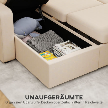 Regulējama L-veida dīvāngulta ar uzglabāšanas vietu, bēša