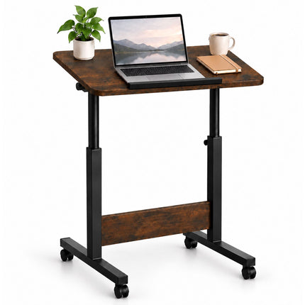 Adjustable Laptop Table with Castors, C-Shaped Frame – Brown, Black, 67-90 cm