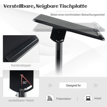 Regulējams mobilais podests ar noliecamu galda virsmu, melns