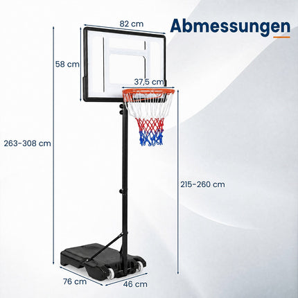 Regulējams āra basketbola grozs ar riteņiem, 2,15–2,6 m augstums