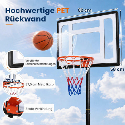 Regulējams āra basketbola grozs ar riteņiem, 2,15–2,6 m augstums