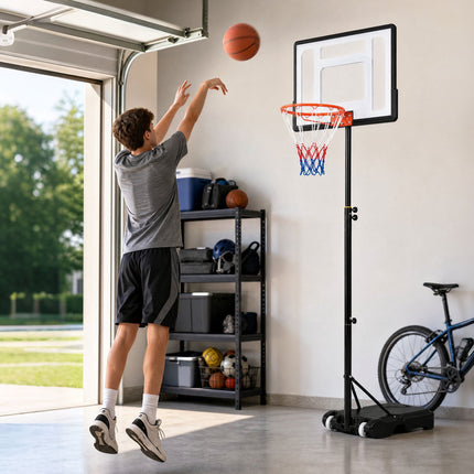 Regulējams āra basketbola grozs ar riteņiem, 2,15–2,6 m augstums