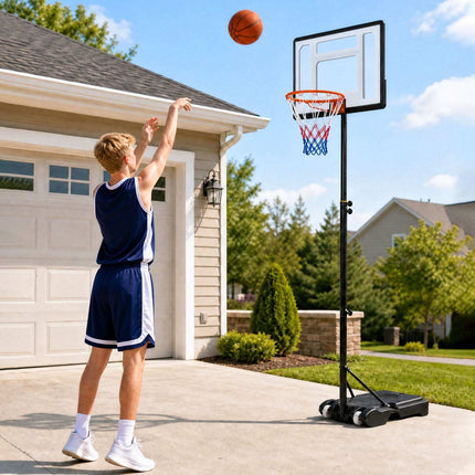 Regulējams āra basketbola grozs ar riteņiem, 2,15–2,6 m augstums