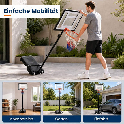 Regulējams āra basketbola grozs ar riteņiem, 2,15–2,6 m augstums