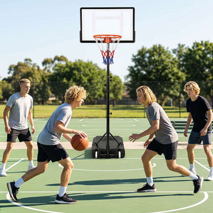 Regulējams āra basketbola grozs ar riteņiem, 2,15–2,6 m augstums