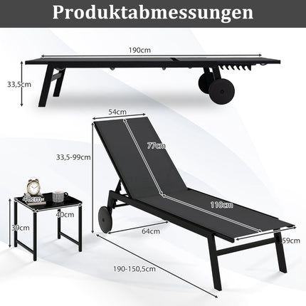 Regulējams āra atpūtas krēslu komplekts ar galdu, pelēks