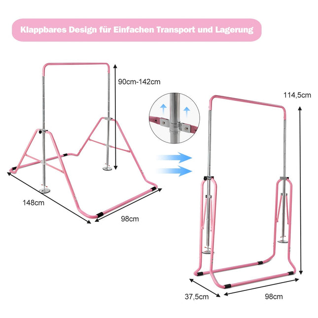 Regulējams rozā vingrošanas stienis bērniem, 90-130 cm