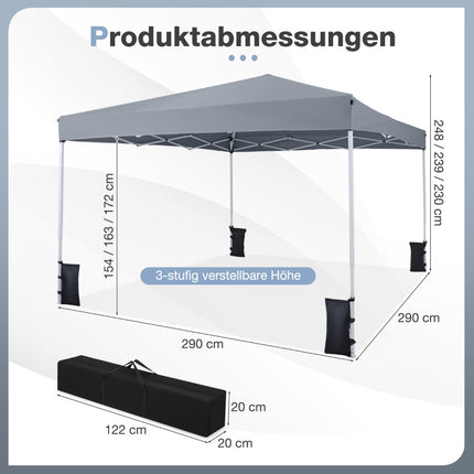 Regulējama saliekamā paviljona 290x290 cm kempingam un pludmalei