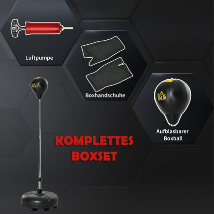 Regulējama boksa bumbas komplekts ar cimdiem – melns, 133-151 cm