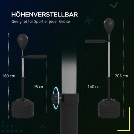 Regulējama boksa bumba ar refleksa stieni, melna, 160-205 cm