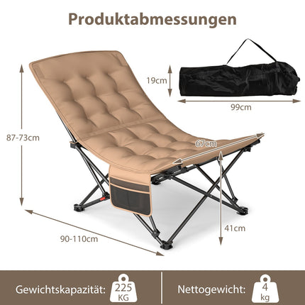 Regulējams atgāžams kempinga krēsls, 225 kg celtspēja, haki krāsā
