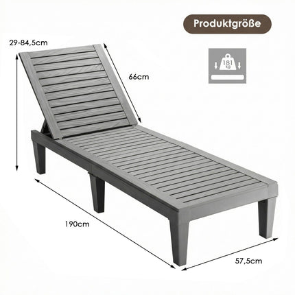 Regulējams atgāžams āra sauļošanās krēsls, pelēks, PP materiāls