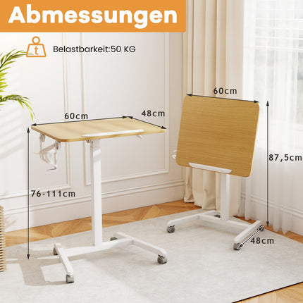 Regulējams, ritošs klēpjdatora galds ar nolokāmu virsmu, 76-111 cm