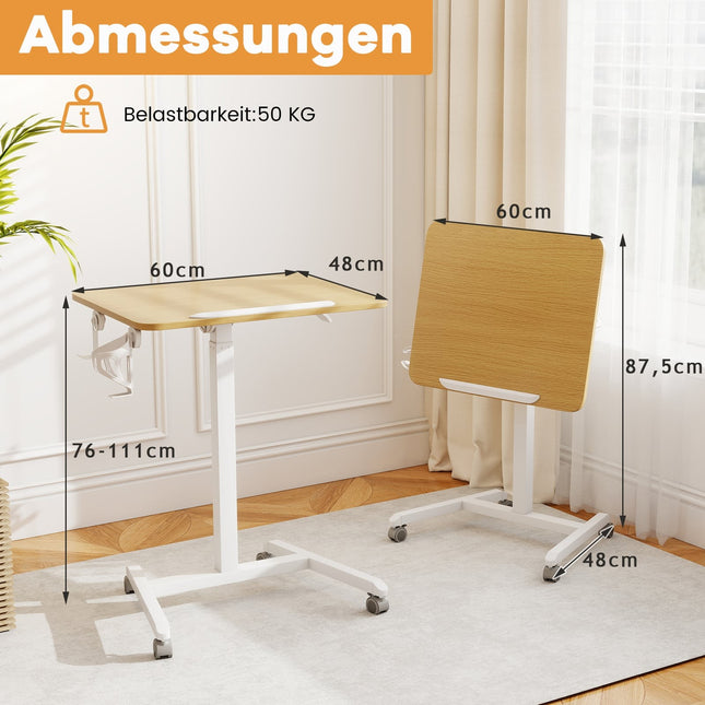 Regulējams, ritošs klēpjdatora galds ar nolokāmu virsmu, 76-111 cm