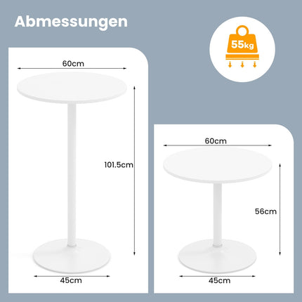 Regulējams apaļš bistro galds - 2 augstumi, 60 cm, balts