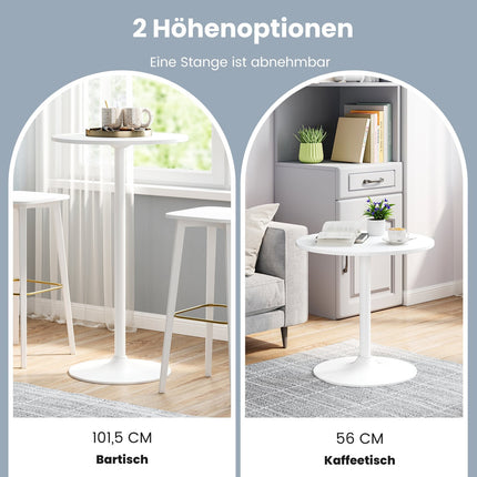 Regulējams apaļš bistro galds - 2 augstumi, 60 cm, balts
