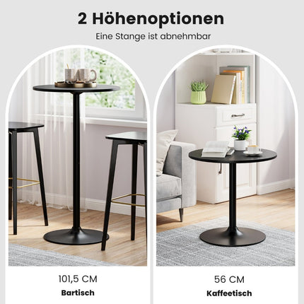 Regulējams apaļš bistro galds - 60 cm, melns, 2 augstumi