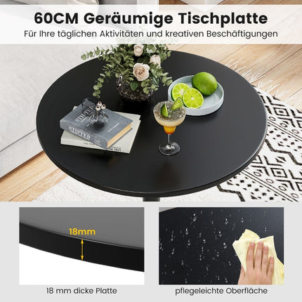 Regulējams apaļš bistro galds - 60 cm, melns, 2 augstumi