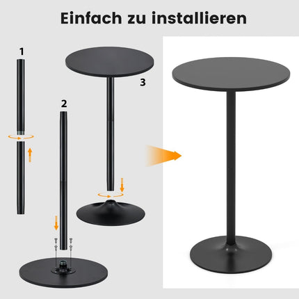 Regulējams apaļš bistro galds - 60 cm, melns, 2 augstumi