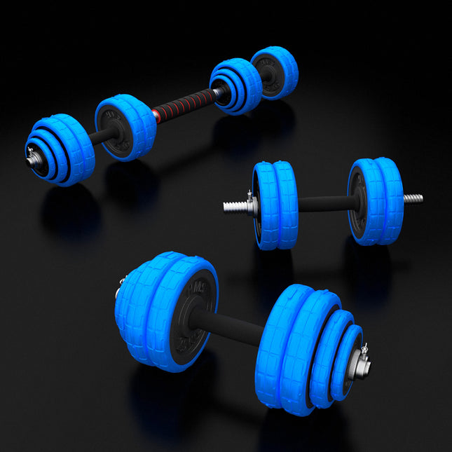 Regulējamas gumijotas hanteles, 30 kg, stienis iekļauts