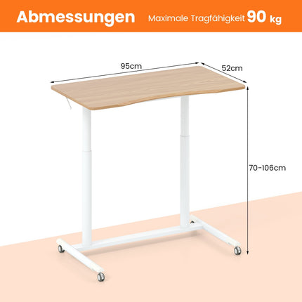 Regulējams, vertikāls rakstāmgalds, C formas, 70-106 cm, mobils