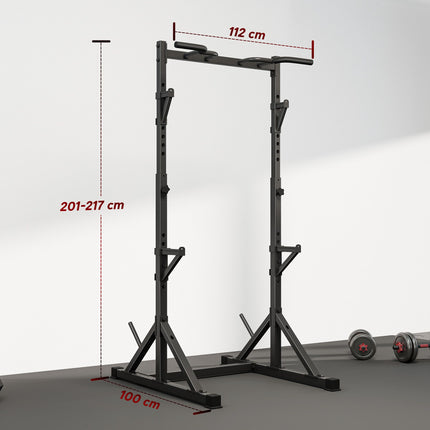 Regulējams pietupienu statīvs ar pievilkšanās stieni, 200 kg, melns