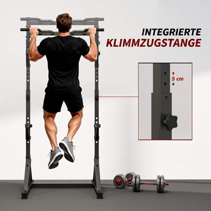 Regulējams pietupienu statīvs ar pievilkšanās stieni, 200 kg, melns