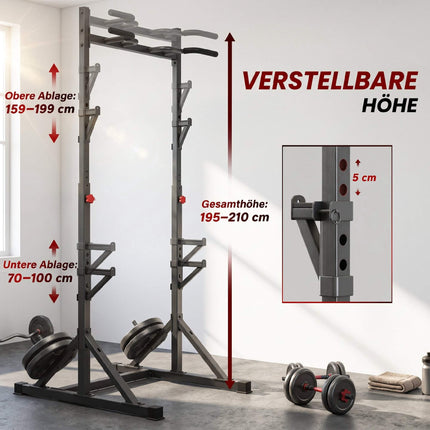 Regulējams pietupienu statīvs ar pievilkšanās stieni, 200 kg, melns