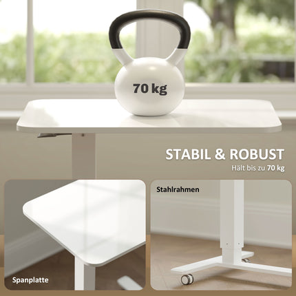 Regulējams stāvgalds ar riteņiem, 65x48 cm, balts