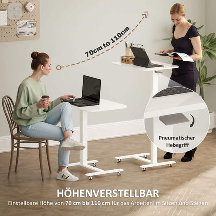Regulējams stāvgalds ar riteņiem, 65x48 cm, balts