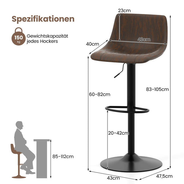 Regulējamu grozāmu bāra krēslu komplekts, brūns, 60-82 cm