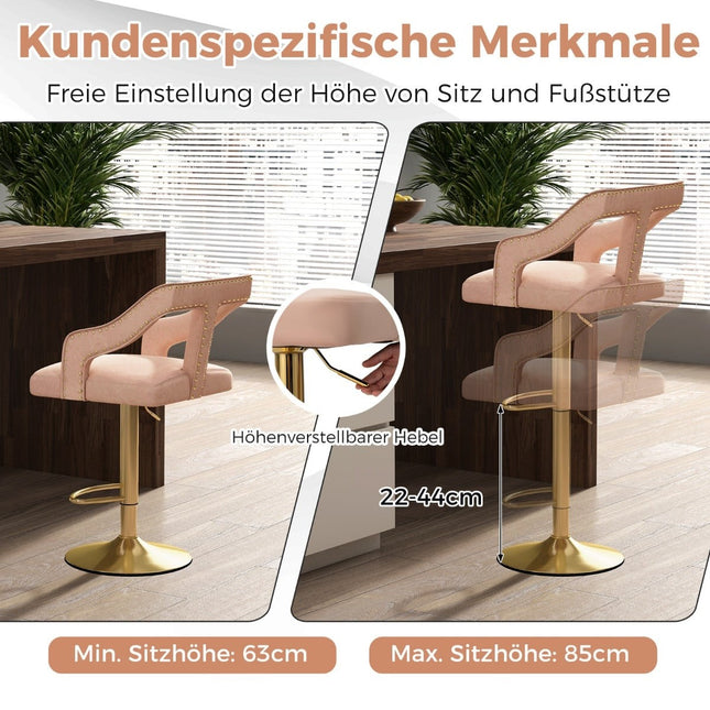 Regulējami samta bāra krēsli, rozā, 2 gab. komplekts, 63-85 cm