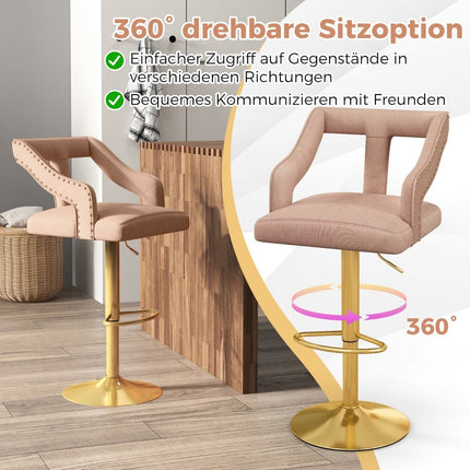 Regulējami samta bāra krēsli, rozā, 2 gab. komplekts, 63-85 cm