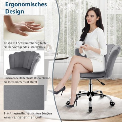 Regulējams samta biroja krēsls ar riteņiem, ergonomisks dizains